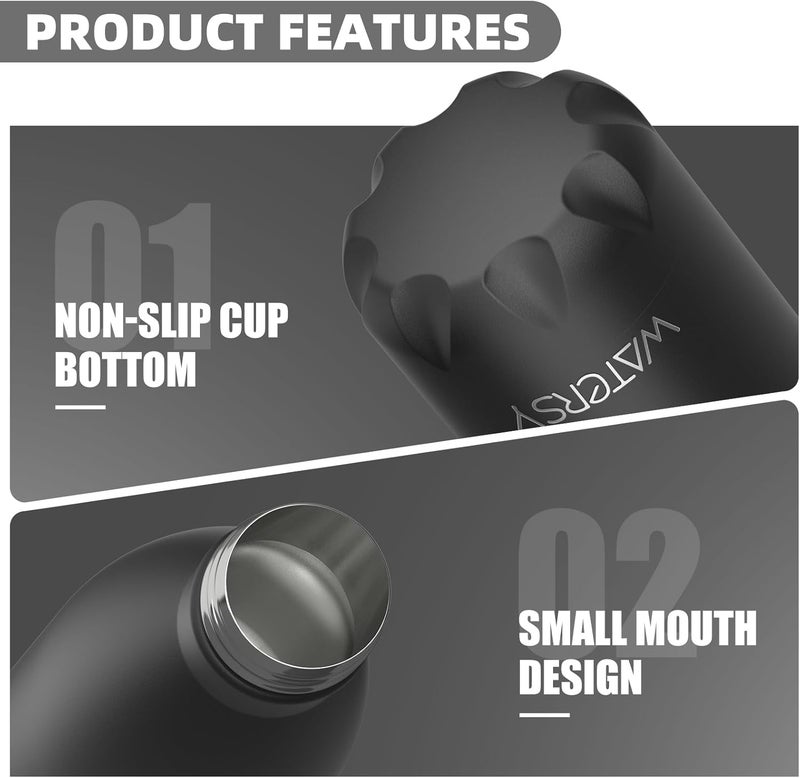 WATERSY Stainless Steel water bottles,17oz/500ml Insulated Water Bottles,Black metal water bottle Keeps Drink Cold and Hot,BPA Free kids water bottles for School,Gym,Travel,Sports - Image 5